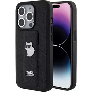 Tok Karl Lagerfeld KLHCP15LGSACHPK iPhone 15 Pro 6.1" black hardcase Gripstand Saffiano Choupette Pins (KLHCP15LGSACHPK) kép