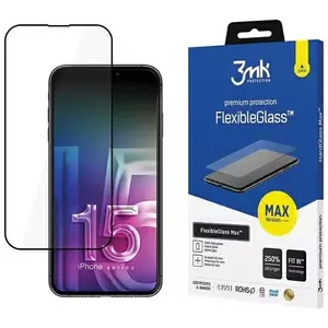 TEMPERED KIJELZŐVÉDŐ FÓLIA 3MK FlexibleGlass Max iPhone 15 6.1" black, Hybrid glass with reinforced edges kép