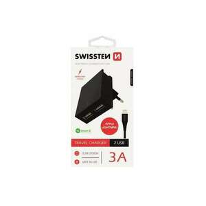 Swissten - hálózati gyorstöltő adapter, Smart IC, 2 USB port, 3A, ... kép