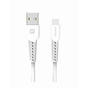 Swissten - adat- és töltőkábel gumírozott, USB/Type-C, 1m fehér kép