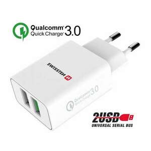 Swissten - hálózati töltő adapter, 2XUSB, QC 3.0 + USB, 23W, fehér kép