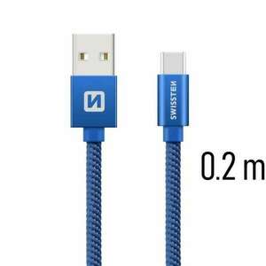 Swissten - adat- és töltőkábel textil bevonattal, USB/USB-C, 0, 2 m kék kép