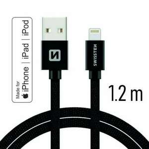 adat- és töltőkábel textil bevonattal, USB/lightning, 2 m fekete kép