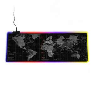 LED-es Gamer egérpad, világtérkép mintával, RGB, Fekete kép