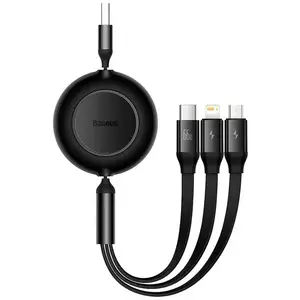 Kábel Baseus Bright Mirror 3, USB 3-in-1 cable for micro USB / USB-C / Lightning 66W / 2A 1.1m (Black) kép