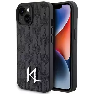 Tok Karl Lagerfeld KLHCP15SPKLPKLK iPhone 15 6.1" black hardcase Leather Monogram Hot Stamp Metal Logo (KLHCP15SPKLPKLK) kép