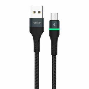 Foneng X79 USB to Micro USB Cable, LED, Braided, 3A, 1m (Black) kép