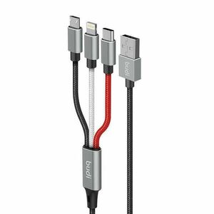 3-in-1 USB to Lightning / USB-C / Micro USB cable Budi 2.4A, 1m, ... kép