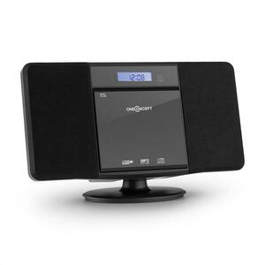 OneConcept V-13, fekete sztereó rendszer CD MP3 USB rádióval és ébresztőórával, falra szerelhető kép