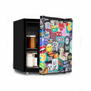 Klarstein Cool Vibe 46+, hűtőszekrény, 46 liter, F energiahatékonysági osztály, VividArt Concept, stickerbomb stílus kép