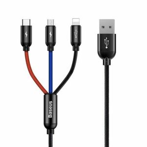 Baseus Three Primary kábel USB - Micro USB / Lightning / USB-C 3.5A 1.2m, fekete (CAMLT-BSY01) kép