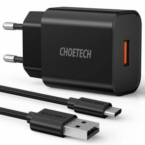 Choetech Q5003 hálózati töltő adapter QC 18W 3A + kábel USB / USB-C, fekete (Q5003) kép