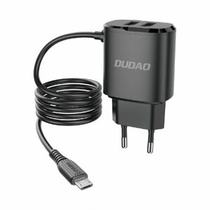 Dudao A2Pro hálózati töltő adapter 2x USB + Micro USB kábel 12W, fekete (A2ProM black) kép