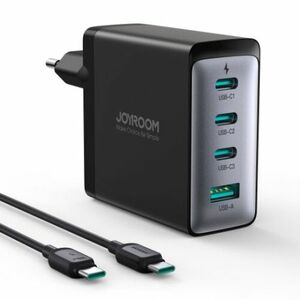Joyroom JR-TCG04EU GaN hálózati töltő adapter USB / 3x USB-C 100W + kábel USB-C, fekete (JR-CCB01) kép
