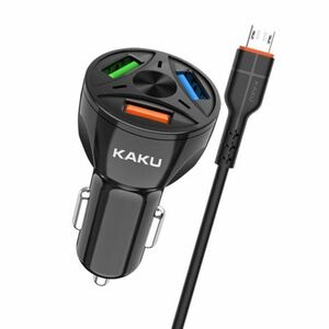 KAKU Car Charger autós töltő 3xUSB QC 4.8A 20W + Micro USB kábel, fekete (KSC-493) kép