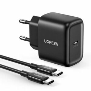Ugreen Travel hálózati töltő adapter USB-C 25W PD + kábel USB-C 2m, fekete (50581) kép