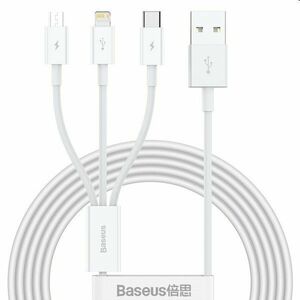Baseus CAMLTYS-02 Superior Fast Charging AdatKábel 3in1 USB-C/ Lightning/ MicroUSB 1.5m, fehér kép