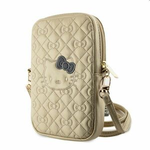 Hello Kitty PU Leather Quilted Pattern Kitty Head Logo Phone Bag, gold kép