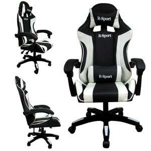 R-Sport Gamer szék deréktámasszal és masszázs funkcióval - fekete-fehér kép