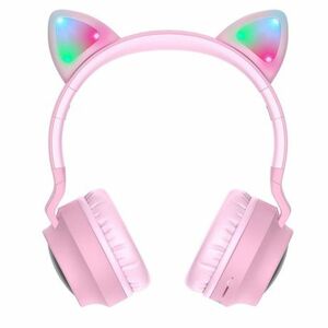 Hoco W27 bluetooth fülhallgató macskafüllel 3.5mm jack, rózsaszín kép