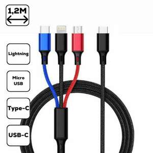 3-in-1 töltőkábel, micro USB+Type-c+lightning, 1.2 m kép
