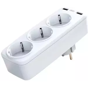 Power charger with 3 AC outlets + 2x USB XO WL08EU, White (6920680826131) kép