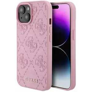 Tok Guess GUHCP15SP4EPMP iPhone 15 6.1" pink hardcase Leather 4G Stamped (GUHCP15SP4EPMP) kép