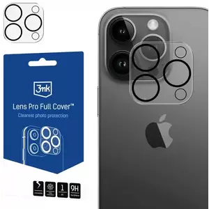 TEMPERED KIJELZŐVÉDŐ FÓLIA 3MK Lens Pro Full Cover iPhone 15 Pro/15 Pro Max Hybrid glass for camera lens with mounting frame 1pcs kép
