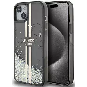 Tok Guess GUHCP15SLFCSEGK iPhone 15 6.1" black hardcase Liquid Glitter Gold Stripes (GUHCP15SLFCSEGK) kép