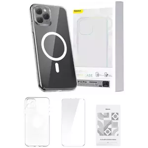 Tok Phone case Baseus Magnetic Crystal Clear for iPhone 11 Pro (transparent) with all-tempered-glass screen protector and cleaning kit kép