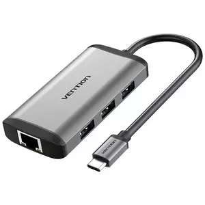 USB Hub Vention USB-C Docking Station to HDMI, 3x USB3.0, RJ45, PD 0.15m CNCHB, gray kép
