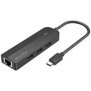 USB Hub Vention USB-C to 3x USB 2.0, RJ45, Micro-B Hub TGOBB 0.15m, Black kép