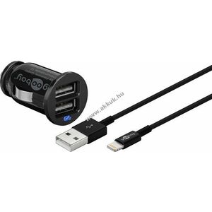Goobay autós USB mini adapter töltő 2xUSB + kábel Apple lightning csatl. 1m fekete (2, 1A) kép