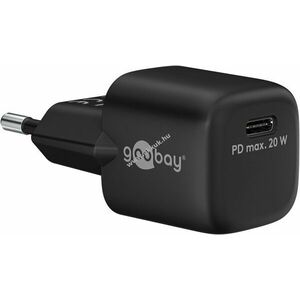 Hálózati USB-C nano gyorstöltő, 20W, fekete, Power Delivery, PD kép