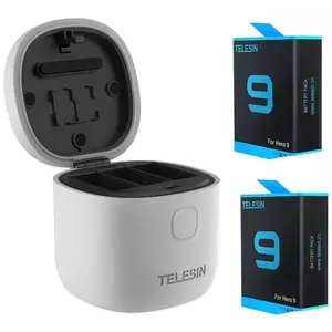 Töltő Telesin 3-slot waterproof charger box for GoPro Hero 9 + 2 batteries (GP-BTR-905-GY) (6972860170145) kép