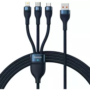 Kábel 3in1 USB cable Baseus Flash Series, USB-C + micro USB + Lightning, 100W, 1.2m (blue) kép