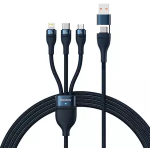 Kábel 3in1 USB cable Baseus Flash Series 2, USB-C + micro USB + Lightning, 100W, 1.2m (blue) kép