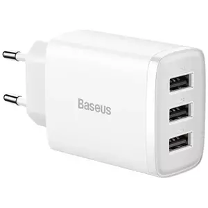 Töltő Baseus Compact Quick Charger, 3x USB, 17W (White) kép