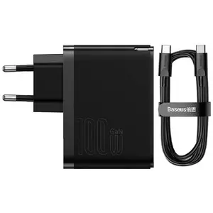 Töltő Baseus GaN USB-C + USB wall charger, 100W + 1m cable (black) kép