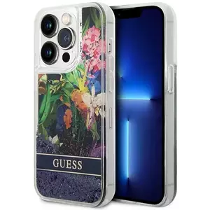 Tok Guess iPhone 14 Pro Max 6, 7" blue hardcase Flower Liquid Glitter (GUHCP14XLFLSB) kép