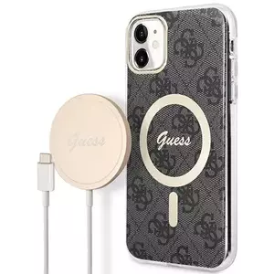 Tok Guess Case + Charger Set iPhone 11 6, 1" black hard case 4G Print MagSafe (GUBPN61H4EACSK) kép
