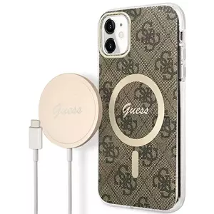 Tok Guess Case + Charger Set iPhone 11 6, 1" brown hard case 4G Print MagSafe (GUBPN61H4EACSW) kép