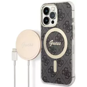 Tok Guess Case + Charger Set iPhone 13 Pro black hard case 4G Print MagSafe (GUBPP13LH4EACSK) kép