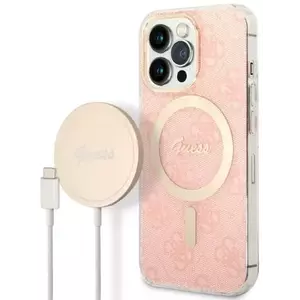 Tok Guess Case + Charger Set iPhone 13 Pro pink hard case 4G Print MagSafe (GUBPP13LH4EACSP) kép