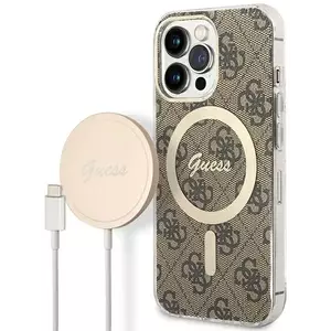 Tok Guess Case + Charger Set iPhone 13 Pro brown hard case 4G Print MagSafe (GUBPP13LH4EACSW) kép