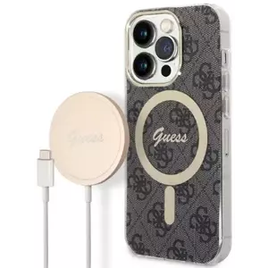 Tok Guess Case + Charger Set iPhone 14 Pro 6, 1" black hard case 4G Print MagSafe (GUBPP14LH4EACSK) kép