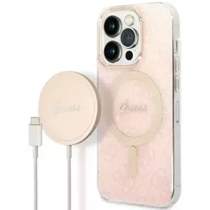 Tok Guess Case + Charger Set iPhone 14 Pro 6, 1" pink hard case 4G Print MagSafe (GUBPP14LH4EACSP) kép