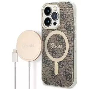 Tok Guess Case + Charger Set iPhone 14 Pro 6, 1" brown hard case 4G Print MagSafe (GUBPP14LH4EACSW) kép