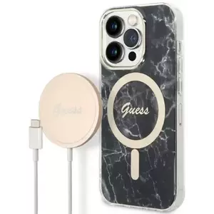 Tok Guess Case + Charger Set iPhone 14 Pro 6, 1" black hard case Marble MagSafe (GUBPP14LHMEACSK) kép
