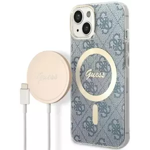 Tok Guess Case + Charger Set iPhone 14 Plus 6, 7" blue hard case 4G Print MagSafe (GUBPP14MH4EACSB) kép